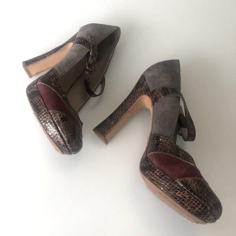 Women's Hinge Multicolor Snake Print Leather Buckle Mary Janes Platforms Size 7